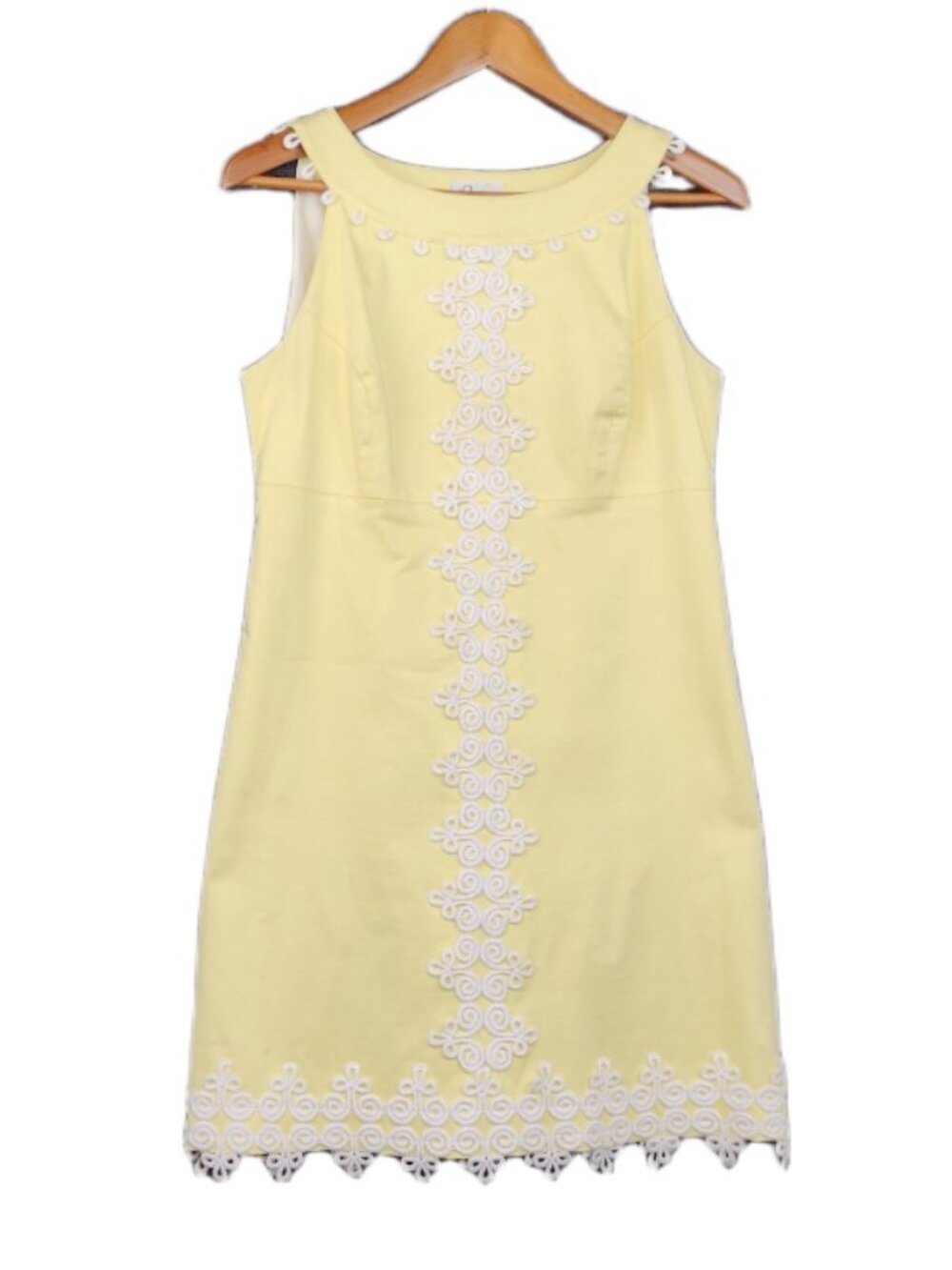 Lilly Pulitzer Shift Dress Sz 6 Yellow Cotton Guipure Lace Trim Sleeveless